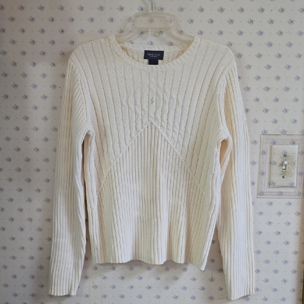 Van Heusen Cream Ribbed Crew Neck Sweater